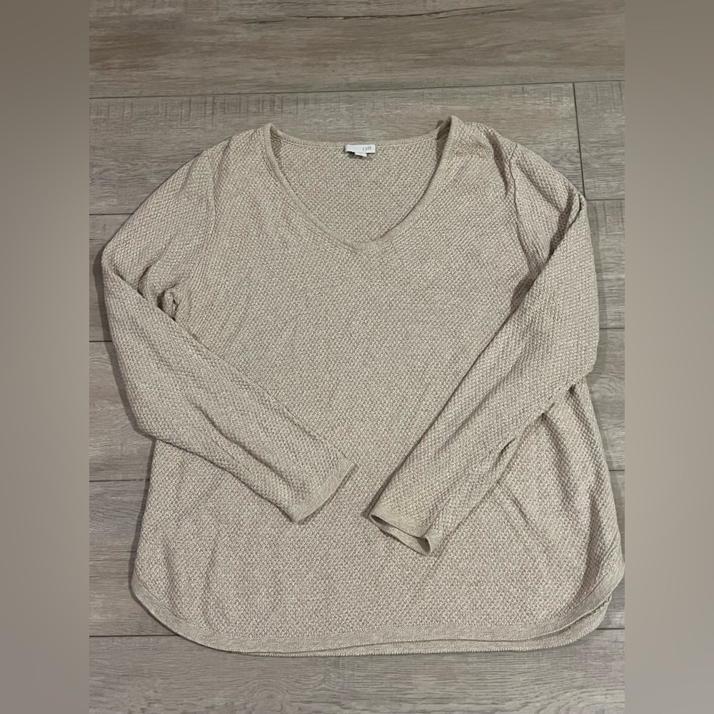 J. Jill Knit sweater v neck tan LARGE